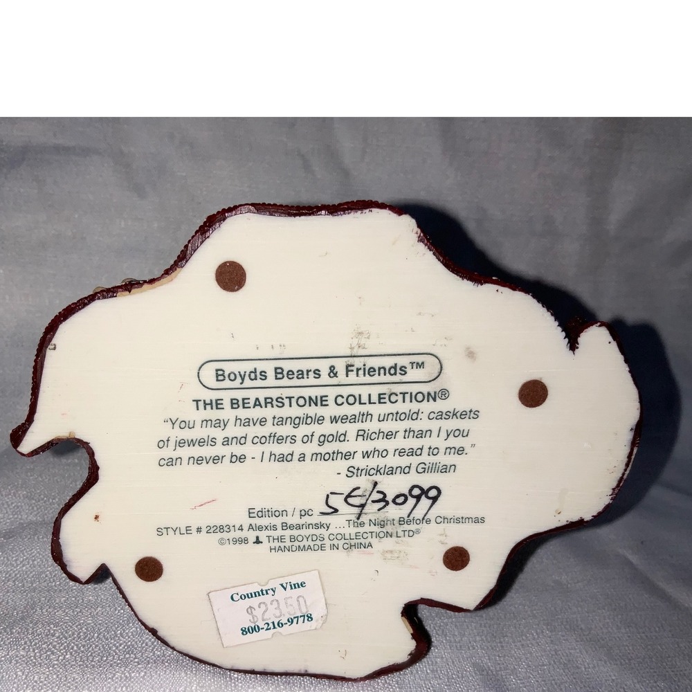 Boyds Bears and Friends Bearstone Collection The Night Before Christmas Figurine - Picture 3 of 4
